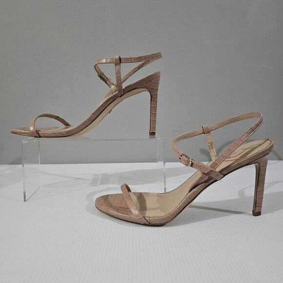 NEW Sam Edelman Doran Strappy Sandal Stiletto Heel Tan Croc Womens 9.5 - Picture 2 of 13